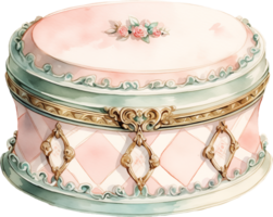 A pink and green box with a floral design on it watercolor png