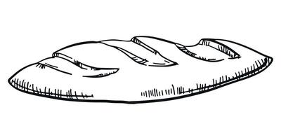 French baguette contour hand drawing. sketch of bread using engraving technique, black ink on a white background. Image for bakery logo, packaging, display window design. vector