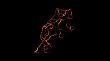 Neon frame effect map of Morocco, glow, black background. video