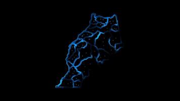 Neon frame effect map of Morocco, glow, black background. video