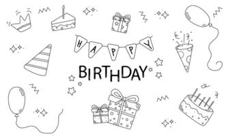 Set of Birthday Doodle, Outline Decoration, Linar Elements, Concept, Web Graphic, element, Party, Sketch vector