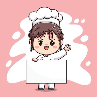 cute chef girl character with a board for text