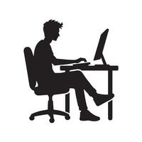A person is sitting and operating a computer silhouette art illustration. vector