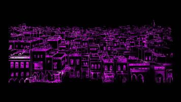 Neon frame effect traditional Moroccan medina Morocco, glow, black background. video