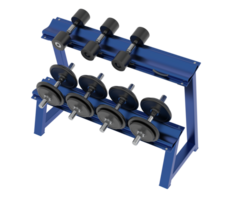 Dumbbells on rack isolated on background. 3d rendering - illustration png