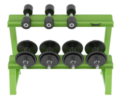 Dumbbells on rack isolated on background. 3d rendering - illustration png