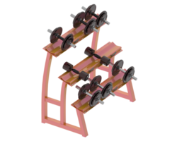 Dumbbells on rack isolated on background. 3d rendering - illustration png