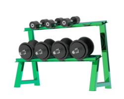 Dumbbells on rack isolated on background. 3d rendering - illustration png