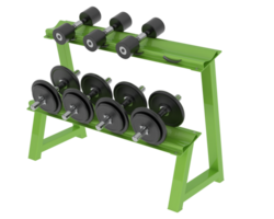 Dumbbells on rack isolated on background. 3d rendering - illustration png