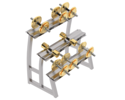 Dumbbells on rack isolated on background. 3d rendering - illustration png