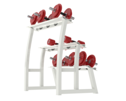 Dumbbells on rack isolated on background. 3d rendering - illustration png
