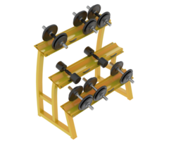 Dumbbells on rack isolated on background. 3d rendering - illustration png