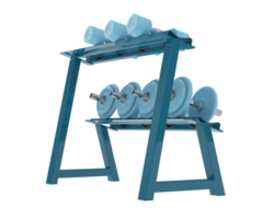 Dumbbells on rack isolated on background. 3d rendering - illustration png