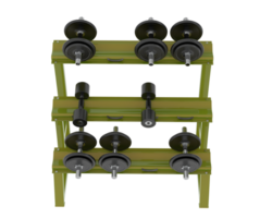 Dumbbells on rack isolated on background. 3d rendering - illustration png