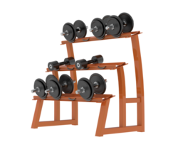 Dumbbells on rack isolated on background. 3d rendering - illustration png