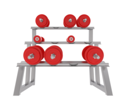 Dumbbells on rack isolated on background. 3d rendering - illustration png