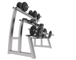 Dumbbells on rack isolated on background. 3d rendering - illustration png