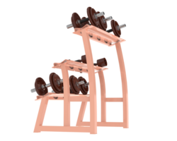 Dumbbells on rack isolated on background. 3d rendering - illustration png