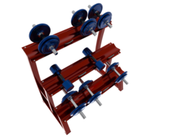 Dumbbells on rack isolated on background. 3d rendering - illustration png