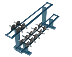 Dumbbells on rack isolated on background. 3d rendering - illustration png
