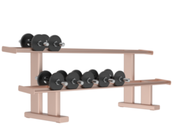 Dumbbells on rack isolated on background. 3d rendering - illustration png
