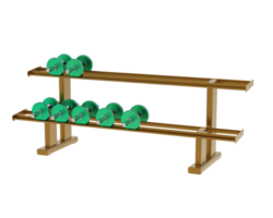 Dumbbells on rack isolated on background. 3d rendering - illustration png