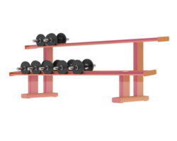 Dumbbells on rack isolated on background. 3d rendering - illustration png