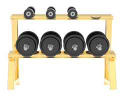 Dumbbells on rack isolated on background. 3d rendering - illustration png