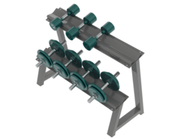 Dumbbells on rack isolated on background. 3d rendering - illustration png