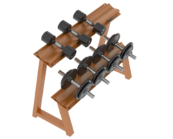 Dumbbells on rack isolated on background. 3d rendering - illustration png