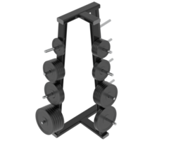 Weights on rack isolated on background. 3d rendering - illustration png