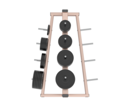 Weights on rack isolated on background. 3d rendering - illustration png