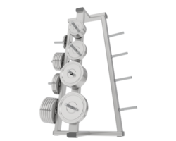 Weights on rack isolated on background. 3d rendering - illustration png