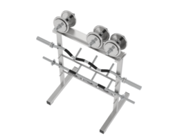 Weights on rack isolated on background. 3d rendering - illustration png