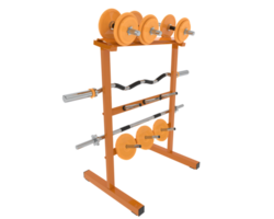 Weights on rack isolated on background. 3d rendering - illustration png