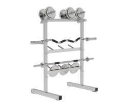 Weights on rack isolated on background. 3d rendering - illustration png