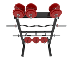 Weights on rack isolated on background. 3d rendering - illustration png