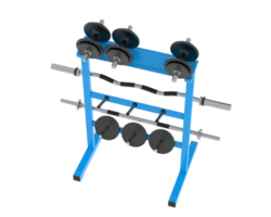 Weights on rack isolated on background. 3d rendering - illustration png