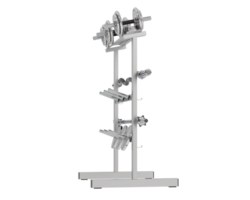 Weights on rack isolated on background. 3d rendering - illustration png