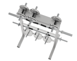 Weights on rack isolated on background. 3d rendering - illustration png