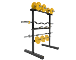Weights on rack isolated on background. 3d rendering - illustration png