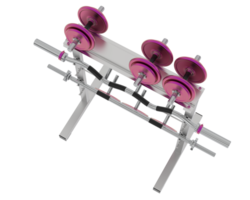 Weights on rack isolated on background. 3d rendering - illustration png
