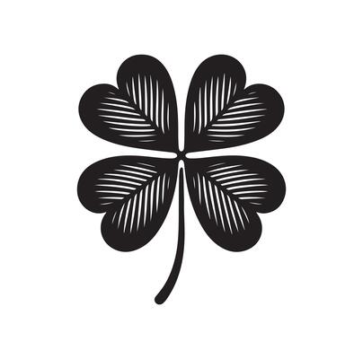 Four-leaf clover icon illustration. Black icon isolated on white background. Clover silhouette.