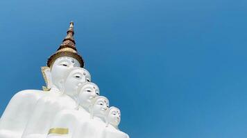 The big white Buddha five statue,Phetchabun is one of the top Thailand famous temples with a huge five white jade buddhas layered statue,Wat Phra That Pha Kaew, Phetchabun,Five white Buddha statue. video