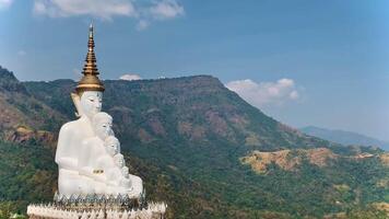 The big white Buddha five statue,Phetchabun is one of the top Thailand famous temples with a huge five white jade buddhas layered statue,Wat Phra That Pha Kaew, Phetchabun,Five white Buddha statue. video