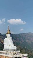 The big white Buddha five statue,Phetchabun is one of the top Thailand famous temples with a huge five white jade buddhas layered statue,Wat Phra That Pha Kaew, Phetchabun,Five white Buddha statue. video