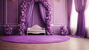 Stunningly beautiful purple wedding stage designs with arches photo