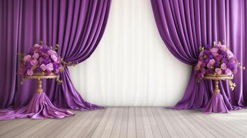 Invigorating and uplifting purple wedding stage backgrounds with ribbons photo