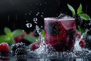 Appetizing blackberry juice patterns for packaging design photo