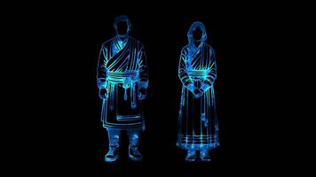 Neon frame effect Sherpas and Gurungs, two ethnic groups from Nepal, glow, black background. video